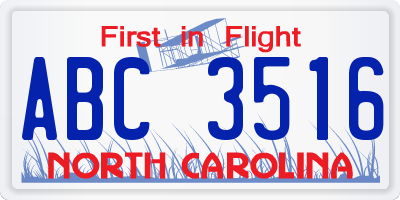 NC license plate ABC3516