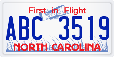 NC license plate ABC3519