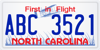 NC license plate ABC3521