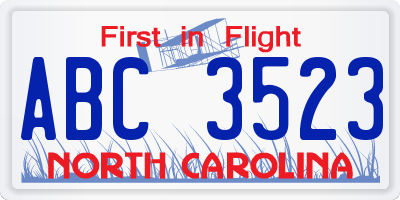 NC license plate ABC3523