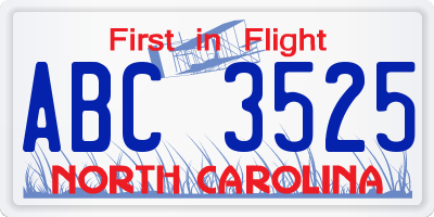 NC license plate ABC3525