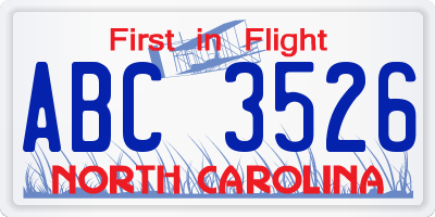 NC license plate ABC3526