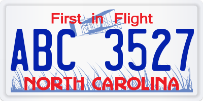 NC license plate ABC3527