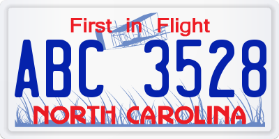 NC license plate ABC3528