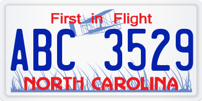 NC license plate ABC3529