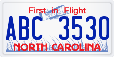 NC license plate ABC3530