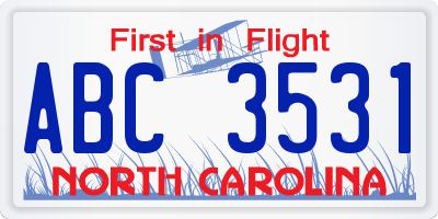 NC license plate ABC3531