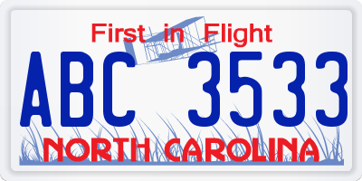 NC license plate ABC3533