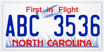 NC license plate ABC3536