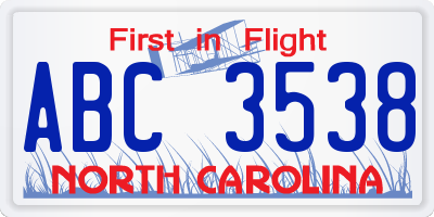 NC license plate ABC3538