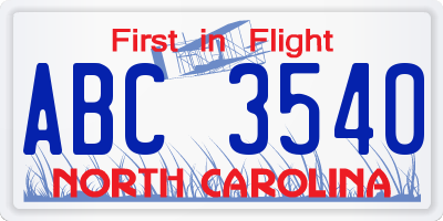 NC license plate ABC3540