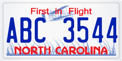 NC license plate ABC3544