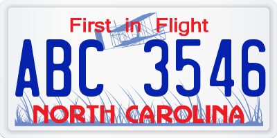 NC license plate ABC3546