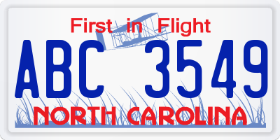 NC license plate ABC3549