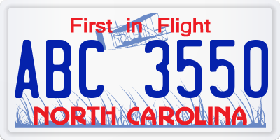 NC license plate ABC3550