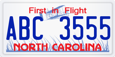 NC license plate ABC3555