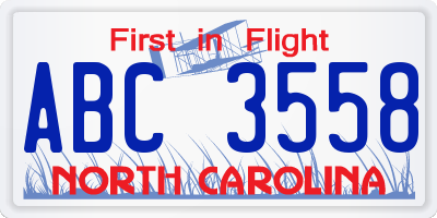 NC license plate ABC3558