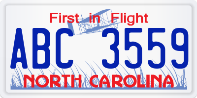 NC license plate ABC3559