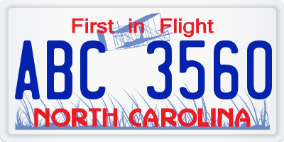 NC license plate ABC3560