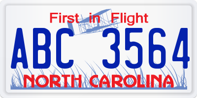 NC license plate ABC3564