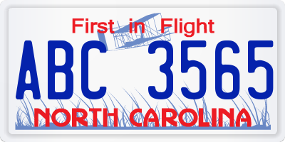 NC license plate ABC3565