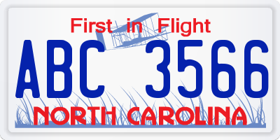 NC license plate ABC3566