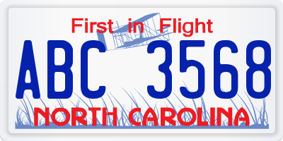 NC license plate ABC3568