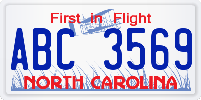 NC license plate ABC3569