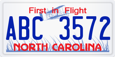 NC license plate ABC3572