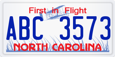 NC license plate ABC3573