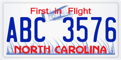 NC license plate ABC3576