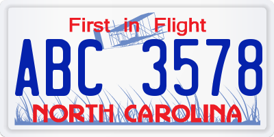 NC license plate ABC3578