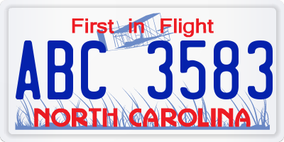 NC license plate ABC3583