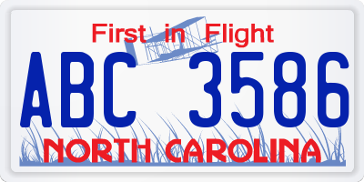 NC license plate ABC3586