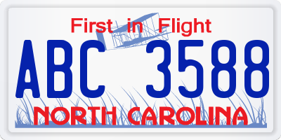 NC license plate ABC3588