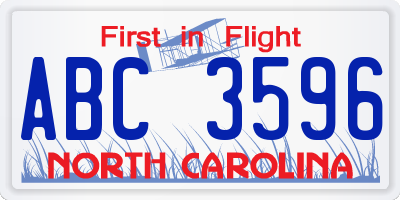 NC license plate ABC3596