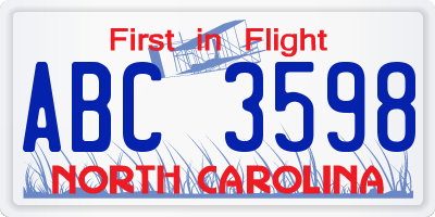 NC license plate ABC3598