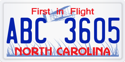 NC license plate ABC3605