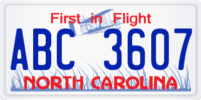 NC license plate ABC3607