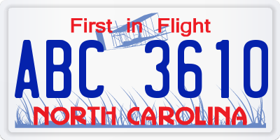 NC license plate ABC3610