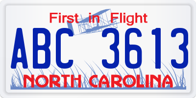 NC license plate ABC3613