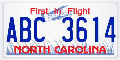 NC license plate ABC3614