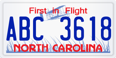 NC license plate ABC3618