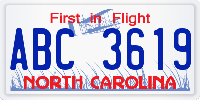 NC license plate ABC3619