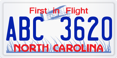 NC license plate ABC3620