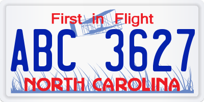 NC license plate ABC3627