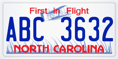 NC license plate ABC3632