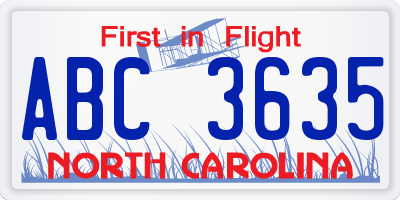 NC license plate ABC3635