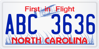 NC license plate ABC3636
