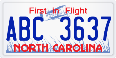 NC license plate ABC3637